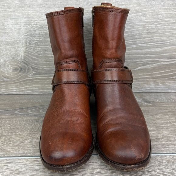 Frye Veronica Harness Short Women’s Sz 5.5B Cognac Zip Pull On Leather Boots - Picture 2 of 14